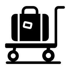 Luggage on trolley icon with transparent background symbolizing travel convenience and airport baggage handling
