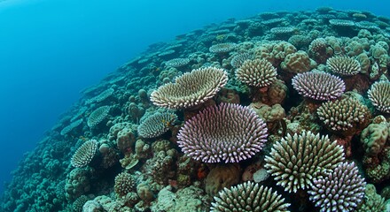 Naklejka premium Vibrant Underwater Coral Reefscape with Diverse Coral Formations