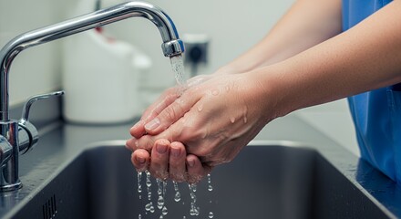 Washing hands thoroughly under running water for hygiene and health