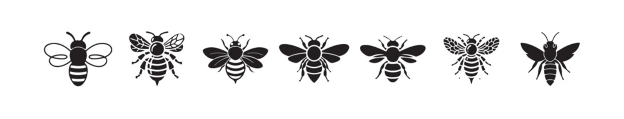 Line silhouette illustration of bee in black and white background, vector illustration eps 10.