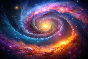 Cosmic Swirl A Celestial Tapestry of Vibrant Nebulae and Radiant Stars in a Breathtaking Spiral Galaxy