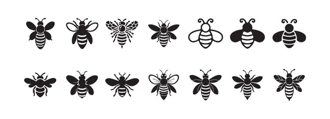 Set of honey bee logo icon line style, Vector illustration  eps 10.