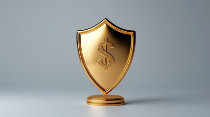 Gold Shield with Dollar Sign on Pedestal 3D Render