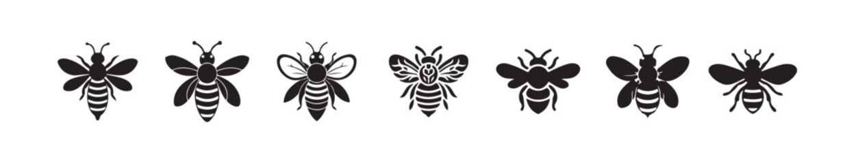 Set of honey bee logo icon line style, Vector illustration  eps 10.
