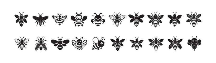 Honey bee silhouette,Bee icon vector art design illustration isolated on a white background, vector illustration eps 10.