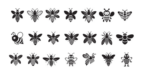 Cartoon Line Art Honey Bee Bumblebee logo clip art design, Honey Bee icon, honey bee silhouette, vector illustration eps 10.