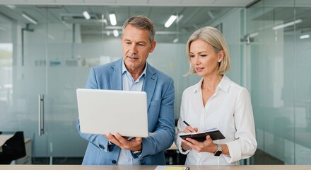 Medical professionals in a business office setting engage in teamwork, with a female doctor and nurse reviewing X-rays while a female doctor communicates with a senior patient