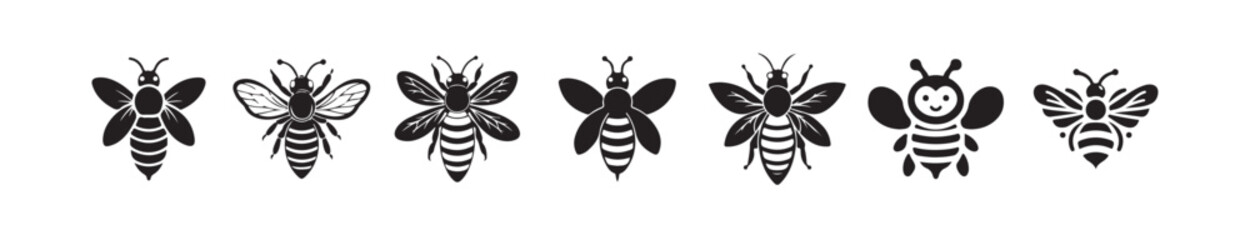 Black silhouette with bee, Bumblebee or honey bee icon. Summer insect. vector illustration eps 10.