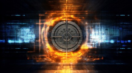 Locked vault symbolizes cybersecurity fintech online protection themes. AI generated.