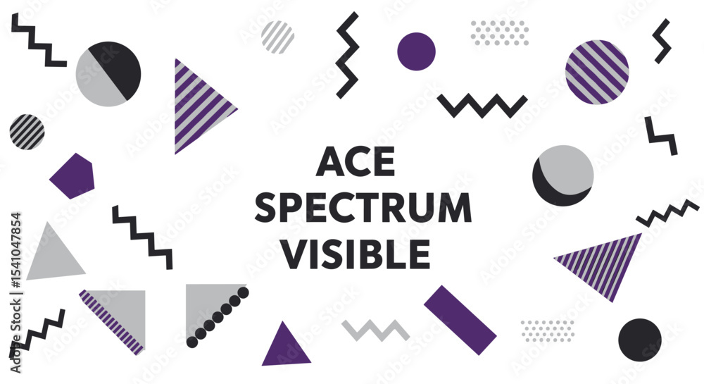 Poster ace spectrum visible. abstract geometric background with asexual pride colors. retro memphis style d