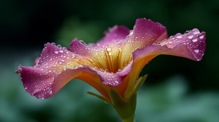 Macro flower petal covered in dew showing intense floral tones texture. AI generated.