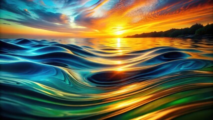 Serene Sunset Over a Calm Ocean  Liquid Gold and Sapphire Hues Reflecting the Radiant Sky