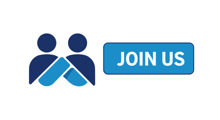 JOIN US button with an icon of two people symbolizing community or partnership. Call to action for recruitment, membership, or online collaboration.