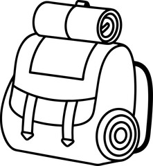 Simple illustrated outline of a backpack for outdoor adventures travel and camping activities suitable for coloring pages and educational design concepts