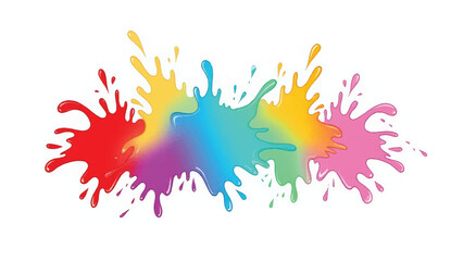 Colorful Paint Splatters in Bright Rainbow Hues on a White Background. Colorful Paint Splash Illustration.