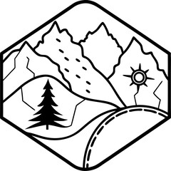 Simple geometric mountain landscape design representing adventure exploration and outdoors recreation concept vector illustration