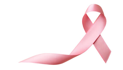 Pink ribbon breast cancer isolated on transparent background. Copy space