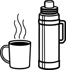 Vector illustration of a mug of coffee with steam and a thermos for keeping beverages hot depicting comfort and warmth