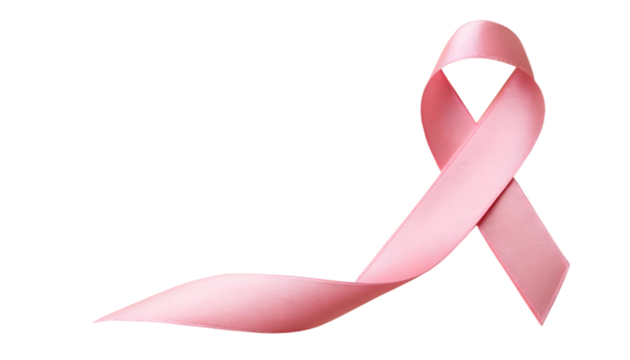 Pink ribbon breast cancer isolated on transparent background. Copy space