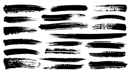 Collection of Black Ink Brush Strokes Texture, Design Elements