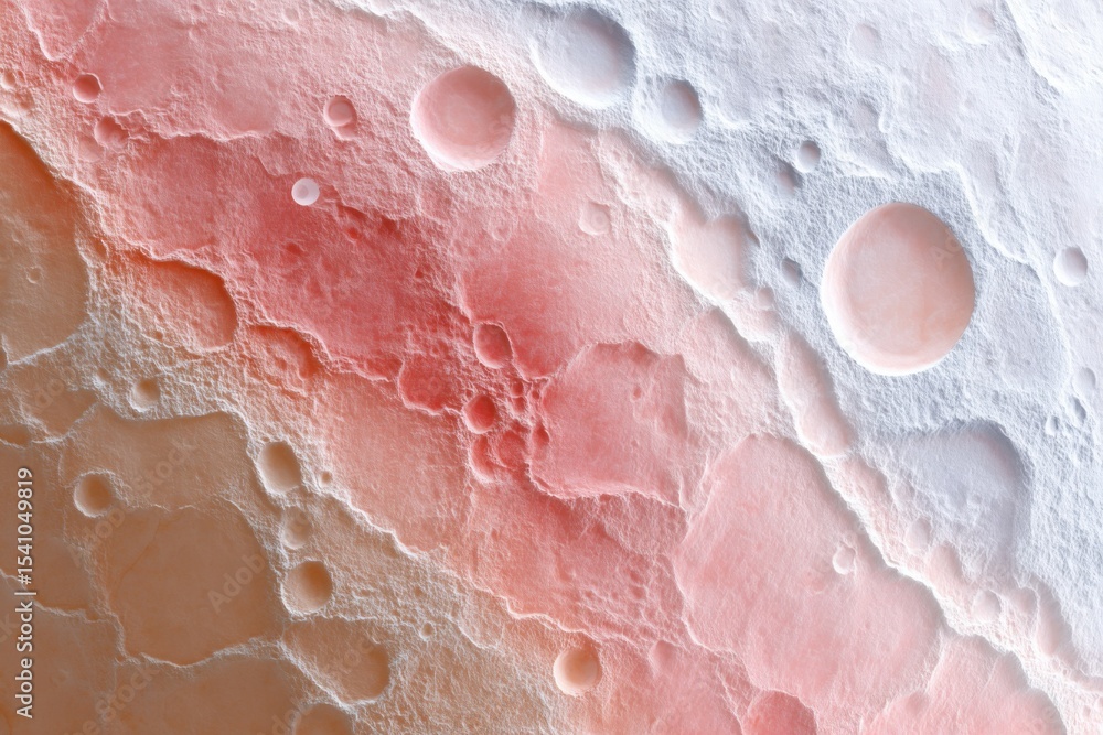 Aufkleber textured surface with craters in pink and white, evoking geological exploration and scientific disco
