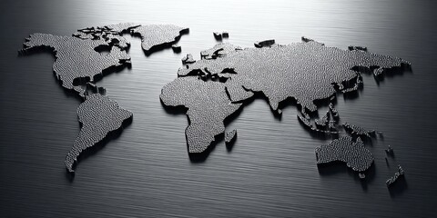 Detailed World Map on Brushed Metal Surface, Symbolizing Global Business and International Relations : Generative AI
