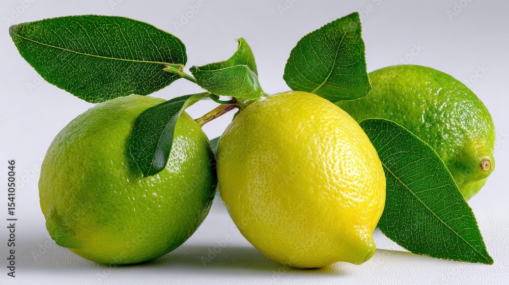 Poster fresh lemon and limes with leaves, representing healthy eating and natural wellness for food blogger