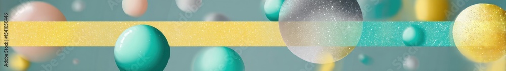Aufkleber pastel spheres floating with yellow bar, symbolizing creative solutions and modern design trends in 