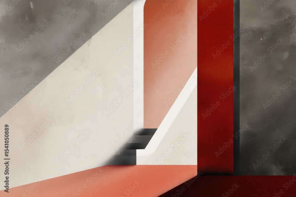 Poster abstract interior with staircase and geometric shapes, evoking modern minimalism and architectural v