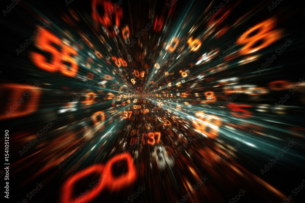 Aufkleber Abstract Data Stream Tunnel With Glowing Numbers, Representing Digital Transformation and High-Speed Connectivity for Global Business : Generative AI