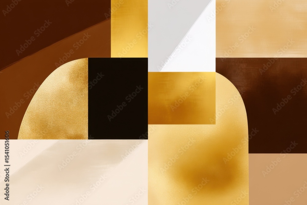 Poster geometric abstract composition in brown and gold tones, ideal for modern decor and luxury branding p