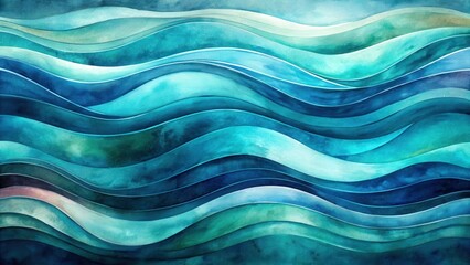 Fototapeta premium Serene Aquatic Waves An Abstract Watercolor Painting of Flowing Ocean Currents Featuring a Spectrum of Teal, Blue, and Green Hues