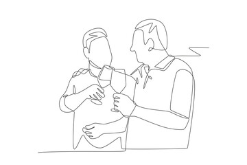 Father and son reunite while drinking. The couple who finally met at the airport