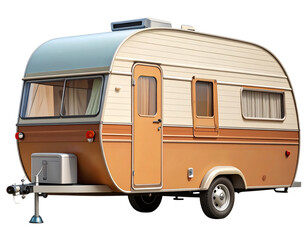  Classic Vintage Camper Trailer Side View, isolated on transparent background.