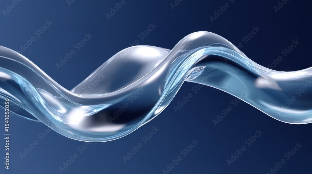 Poster Abstract Clear Wave Against Blue Background, Representing Fluidity and Digital Transformation in Modern Technology : Generative AI