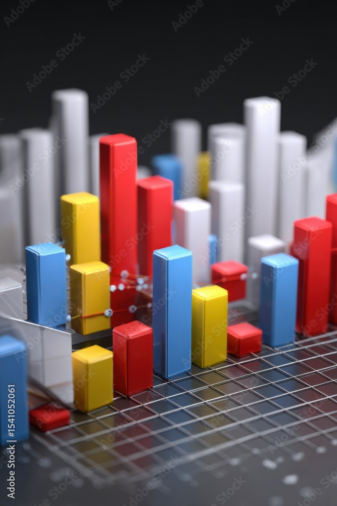 Poster colorful bar graph on grid, illustrating data analysis and business intelligence, representing finan