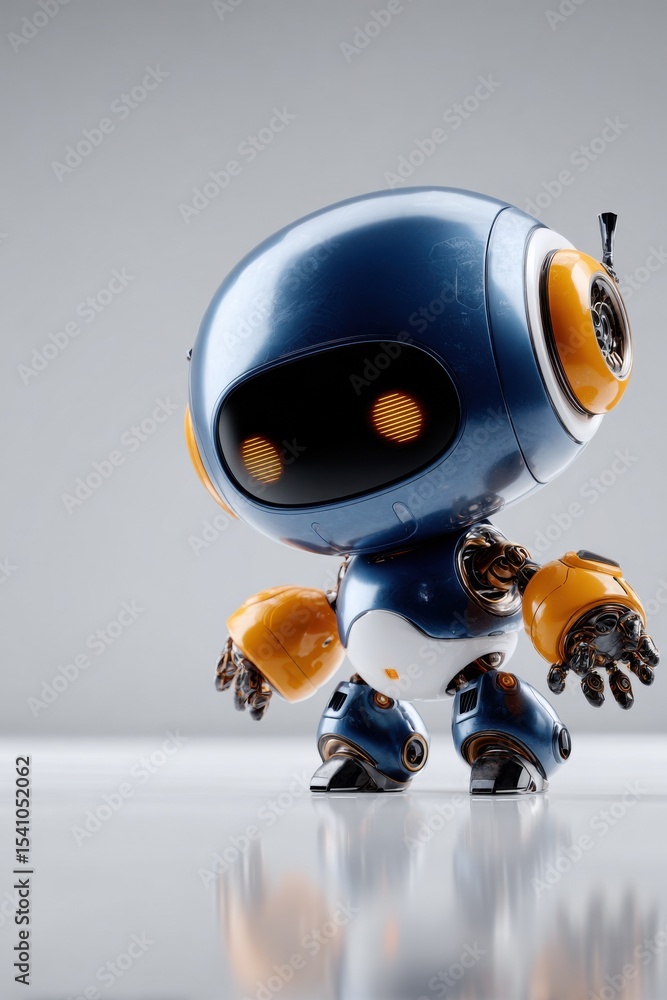 Poster Cute Blue and Orange Robot Standing on a White Surface, Symbolizing Automation and Technological Advancement for Future Technology : Generative AI