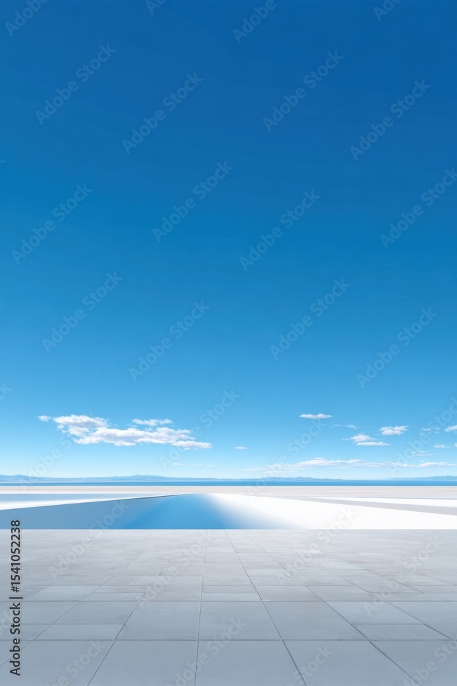 Poster Minimalist Open Space With Pool and Sky, Ideal for Tranquility and Wellness Retreats, Showcasing Serenity and Modern Architecture : Generative AI