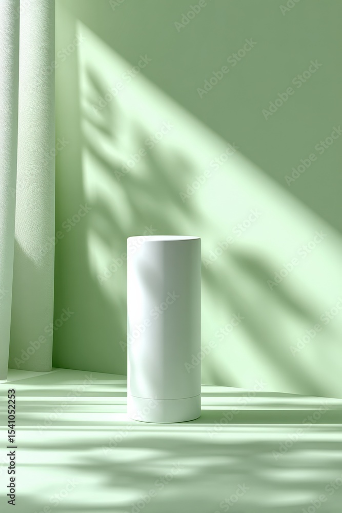 Poster Minimalist Product Display Podium in Soft Green Studio With Leaf Shadows, Perfect for Branding and Product Presentation Mockups : Generative AI