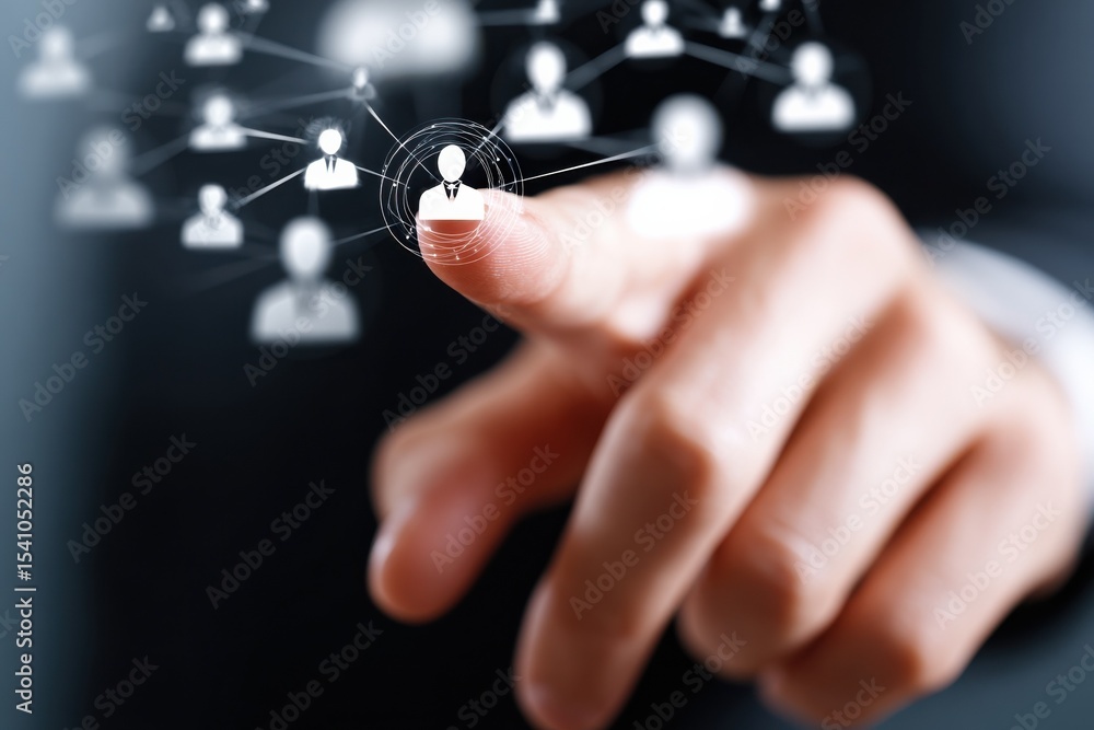 Aufkleber finger tapping digital network of people icons, symbolizing connection and social media marketing st