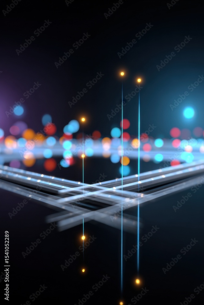 Aufkleber Abstract Data Streams and Glowing Orbs on Dark Backdrop, Representing Digital Transformation and Technological Innovation : Generative AI