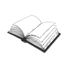 Open Book Illustration with Blank Pages Black and White Line Art for Education and Storytelling Concepts