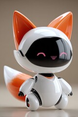 Obraz premium Cute Fox-Like Robot Character With Orange Accents, Representing Future Technology and Artificial Intelligence Innovation for Product Design : Generative AI