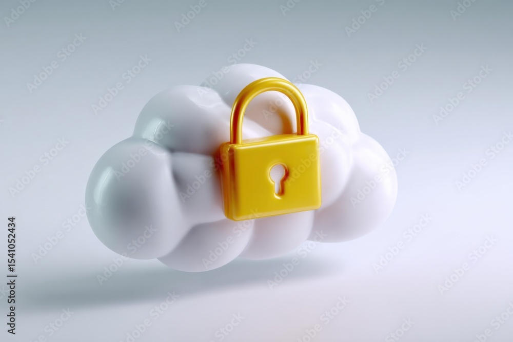 Aufkleber Golden Padlock Securing a White Cloud, Representing Data Protection and Cybersecurity Solutions for Cloud Computing and Digital Privacy : Generative AI