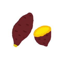 さつまいも、焼き芋のかわいい手描きイラスト素材