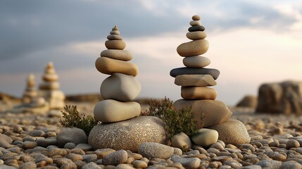 Stacked stones represent stability balance mindful achievement composition. AI generated.