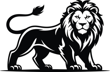 Illustration of a black and white lion standing on a white background