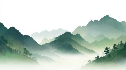 Fototapeta premium A mountain range with trees and a misty sky