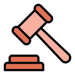 Gavel icon flat line style illustration representing judicial authority and legal decisions, suitable for law, courtroom, and justice-related projects