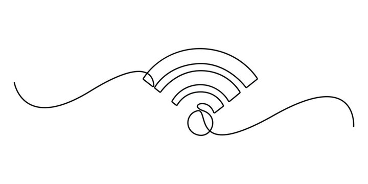 Continuous one line drawing of Wi-Fi signal. Single line drawing illustration of internet signal hotspot. Internet, network, wireless concept vector illustration